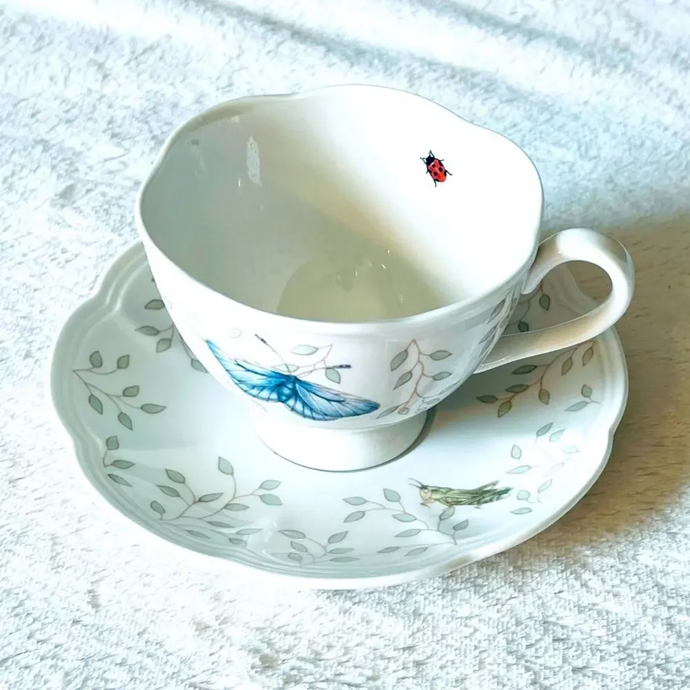 Lenox Butterfly Meadow Footed Tea Cup Saucer Coffee Cup Mug